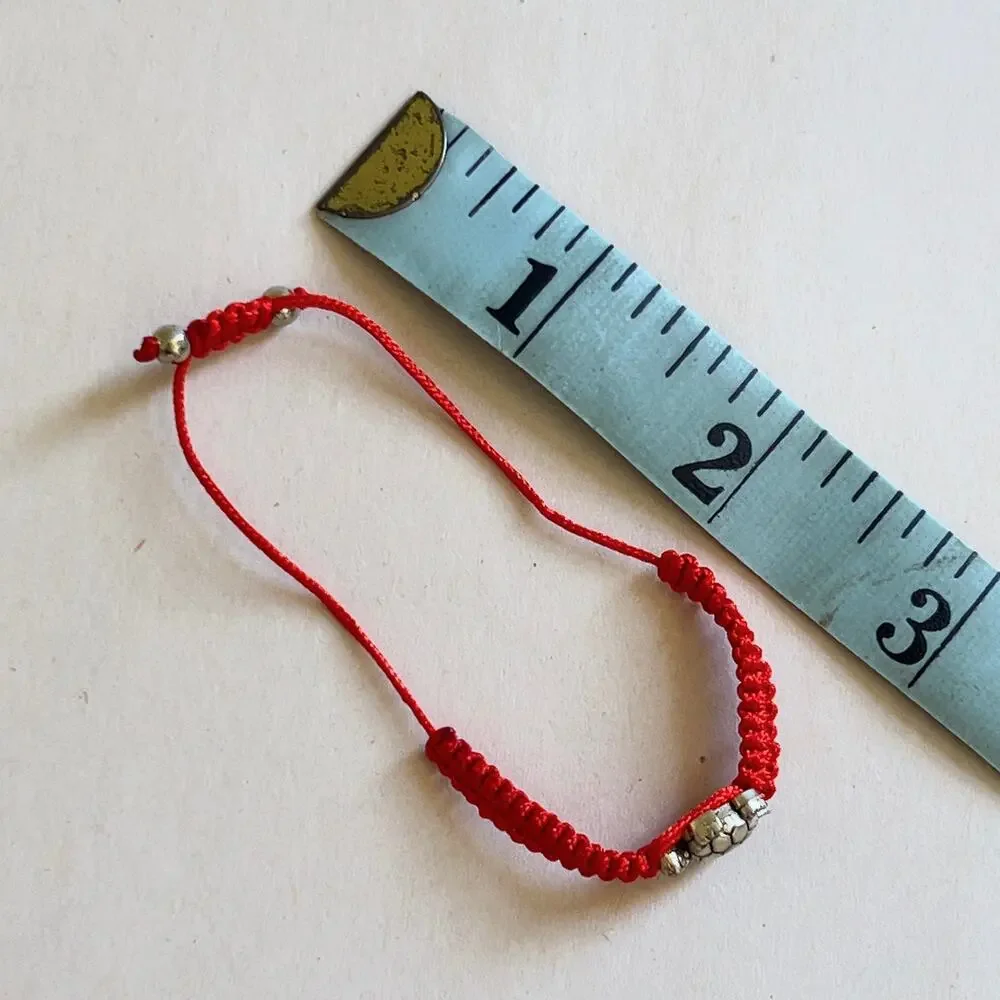 Turtle Red Adjustable Bracelet Silver Tone Charm Children's Size Handmade